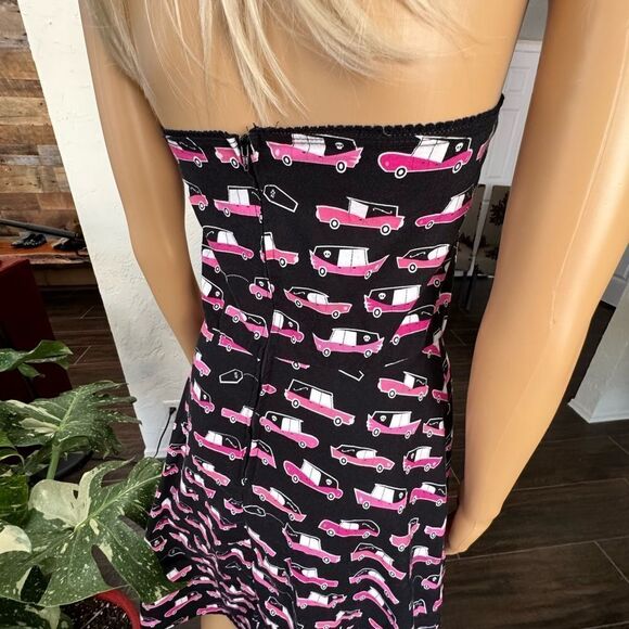 Folter Black vintage dress with pink hearse print sz L - Picture 2 of 13